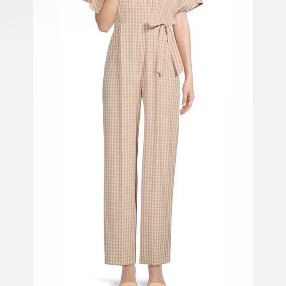 Alex Marie Juliana Cream & White Gingham Print V-Neck Jumpsuit Womens 6